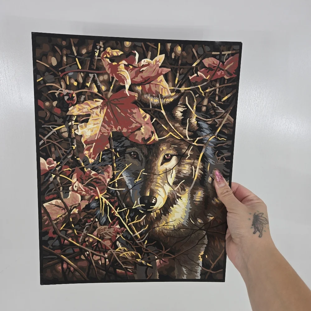 Autumn Wolf Finished Acrylic Painting Paint‎ By Number 14x11 Mystical Whimsical